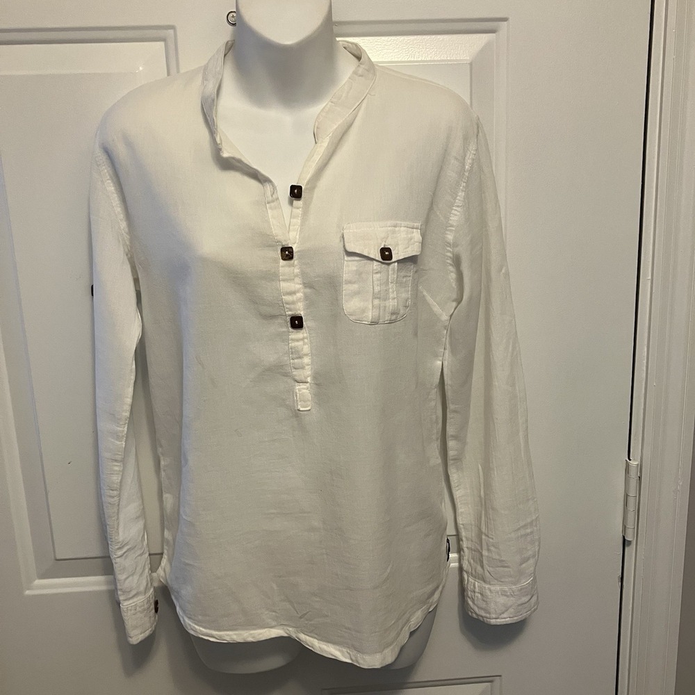 Blanc‎ du Nil Women's White Size T2 Medium/Large Cotton Button Up Top Beachy